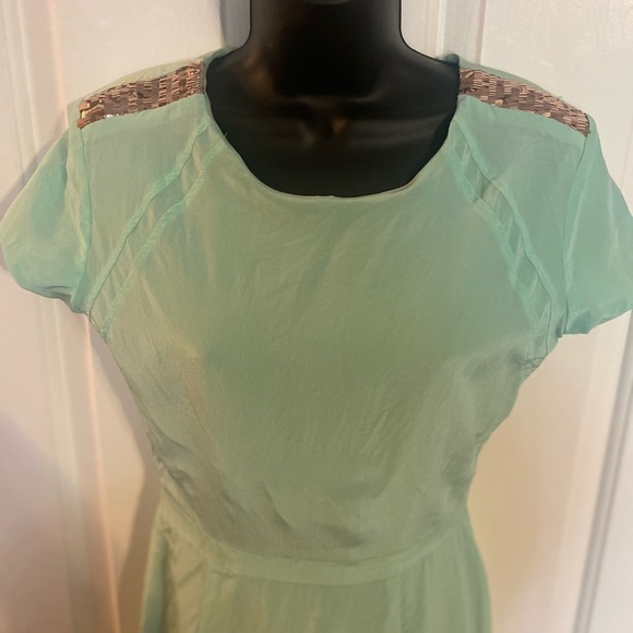 “DANA-MAXX” Silk Agnyss Flores Mint & Sequin Dress - Picture 5 of 16